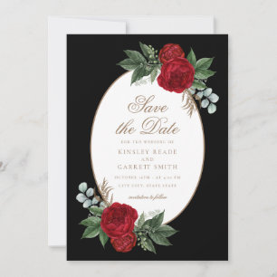 Red Elegant Black & Gold Wedding Save The Date