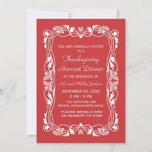 Red Elegant Bordure Thanksgiving Invitation (Devant)