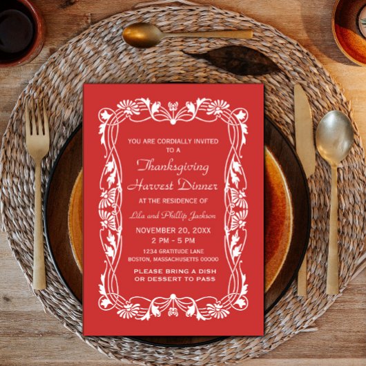 Red Elegant Bordure Thanksgiving Invitation