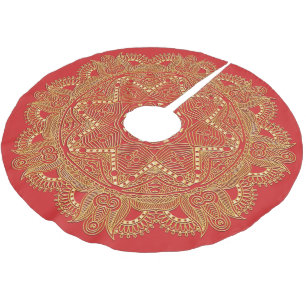 Red Elegant Chic Golden Mandala Flower Art Patroon Kerstboom Rok