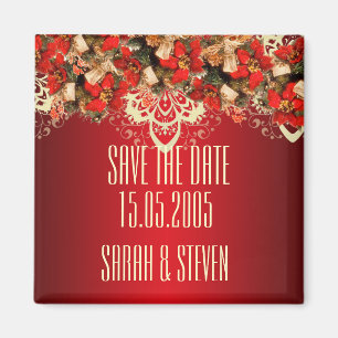 Red Elegant Christmas Wishes Save the date Magneet