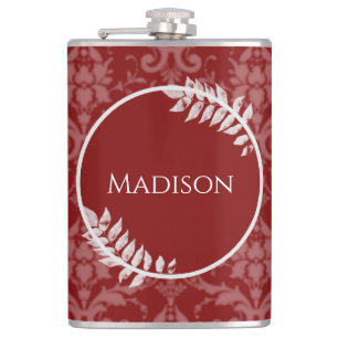 Red Elegant Damask Flask Heupfles