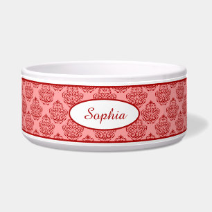 Red Elegant Damask Patroon met aangepaste naam Voerbakje