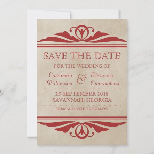 Red Elegant Deco sparen de Datum uitnodigen Save The Date (Voorkant)