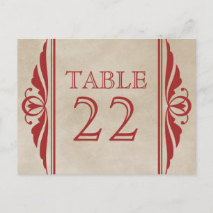 Red Elegant Deco Table Number Briefkaart