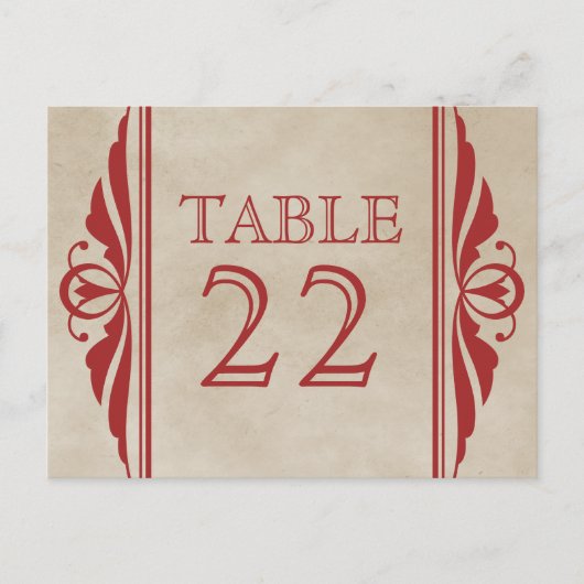 Red Elegant Deco Table Number Briefkaart (Voorkant)
