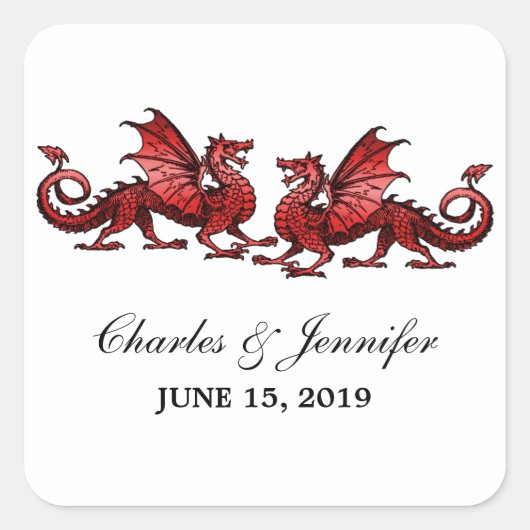 Red Elegant Dragons Wedding Stickers (Voorkant)