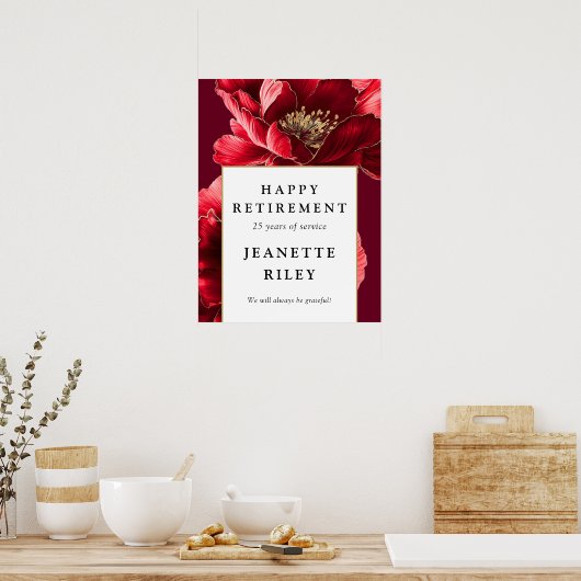 Red Elegant Floral Happy Retirement Affiche de bie (Cuisine)