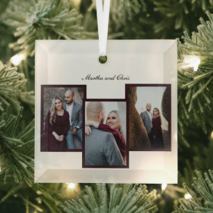 Red Elegant Gehuwd Manuscript 3 Foto Collage Glas Ornament