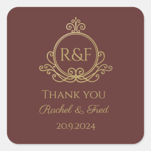 Red Elegant Golden Calligraphy Wedding Dank je Vierkante Sticker