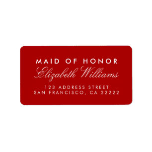 Red Elegant Maid of Honor Return Address Labels