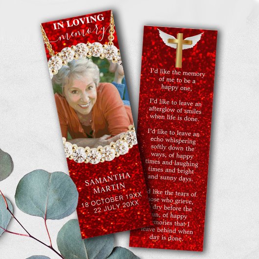 Red Elegant Parties scintillant Memorial Poem Sign