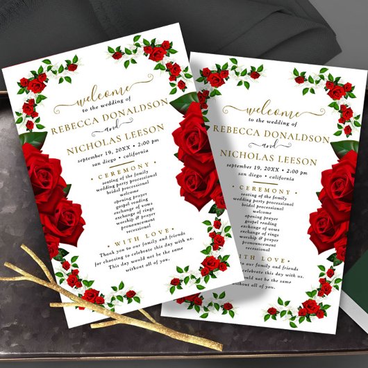 Red Elegant Rose Wedding Programme
