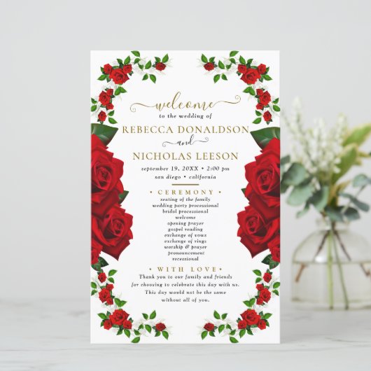 Red Elegant Rose Wedding Programme (Debout devant)