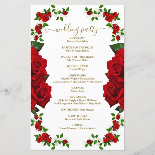 Red Elegant Rose Wedding Programme (Dos)