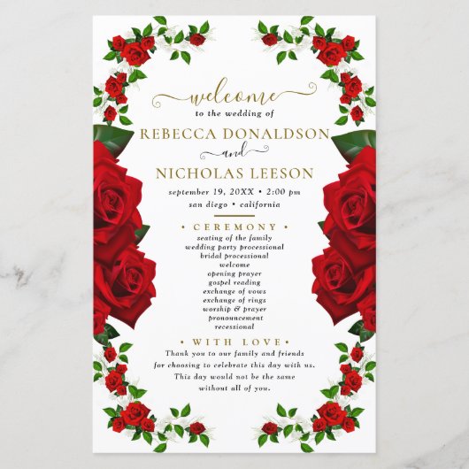 Red Elegant Rose Wedding Programme (Devant)