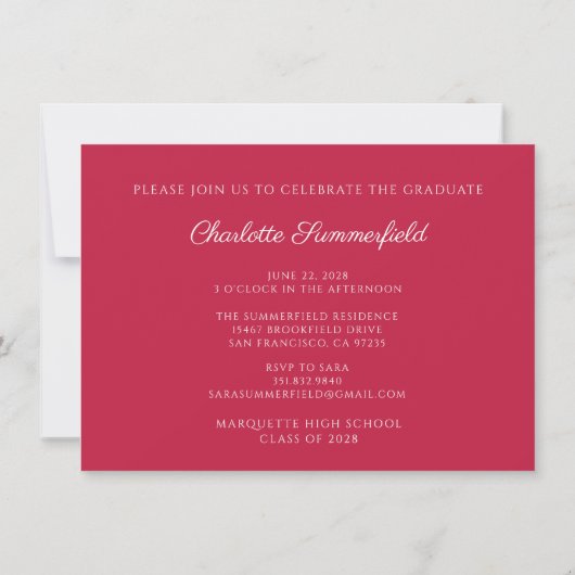 Red Elegant Script Graduation Photo Invitation (Dos)