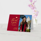 Red Elegant Script Minimalist Afstuderen Dank u Folie Wenskaart (Orchidee)