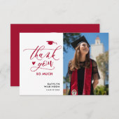 Red Elegant Script Minimalist Afstuderen Dank u Kaart (Voorkant / Achterkant)