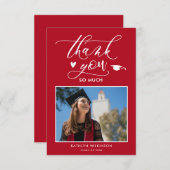 Red Elegant Script Minimalist Photo Afstuderen Bedankkaart (Voorkant / Achterkant)