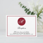 Red Elegant Script Monogram Reception Kaart (Staand voorkant)