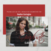 Red Elegant Script Photo Invitation (Devant / Derrière)