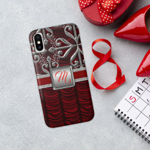 Red Elegant Silver Monogram iPhone X Hoesje