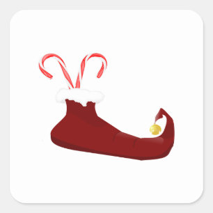 Red Elf Slipper met Sticker op het plein van snoep