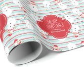 Red en Aqua Snowmen Persoonlijke Vakantie Cadeaupapier (Rol Hoek)