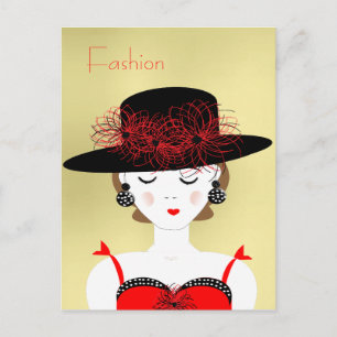 Red en Black Chic Mode Lady Illustratie Briefkaart