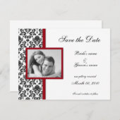 Red en Black Damask sparen de Datum Fotokaarten Save The Date (Voorkant / Achterkant)