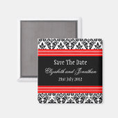 Red en Black Damask Wedding Save the Date Magneet (Voorkant / Achterkant)