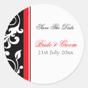 Red en Black Floral sparen de datum... Ronde Sticker