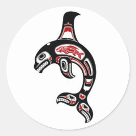 Red en Black Haida Spirit Killer Whale Ronde Sticker