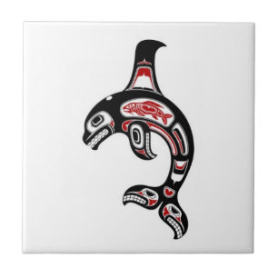 Red en Black Haida Spirit Killer Whale Tegeltje
