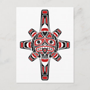 Red en Black Haida Sun Masker op White Briefkaart