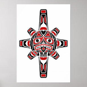 Red en Black Haida Sun Masker op White Poster