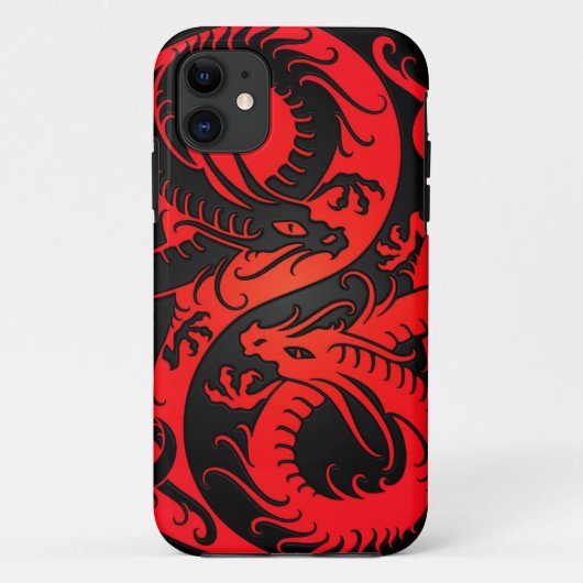 Red en Black Yin Yang Chinese Dragons Case-Mate iPhone Case (Achterkant)