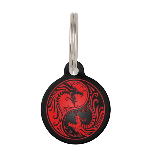 Red en Black Yin Yang Dragons Huisdierpenning (Voorkant)