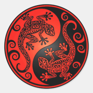 Red en Black Yin Yang Geckos Ronde Sticker
