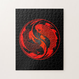 Red en Black Yin Yang Koi Fish Legpuzzel