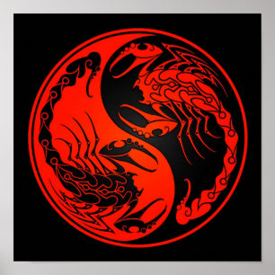 Red en Black Yin Yang Scorpions Poster