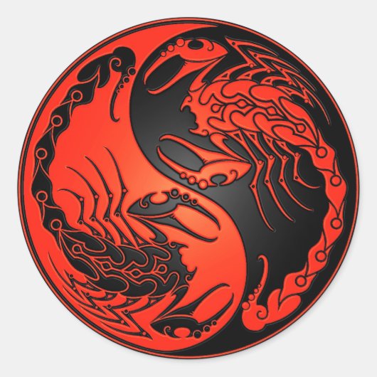 Red en Black Yin Yang Scorpions Ronde Sticker (Voorkant)