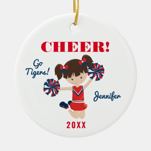 Red en Blue Cheer Brunette Cheerleader Ornament (Voorkant)