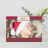 Red en Chocolate Argyle Custom Photo Holiday Kaart (Staand voorkant)