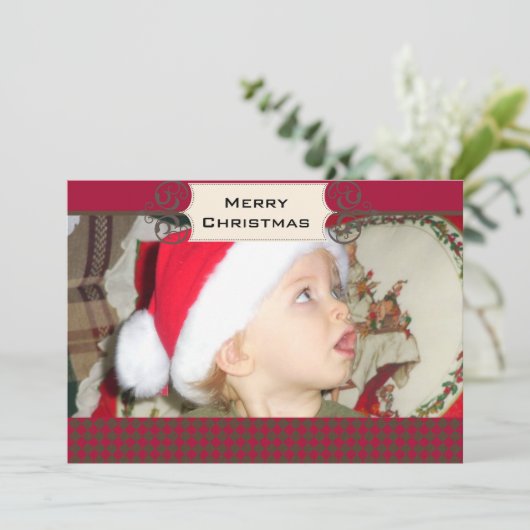 Red en Chocolate Argyle Custom Photo Holiday Kaart (Staand voorkant)