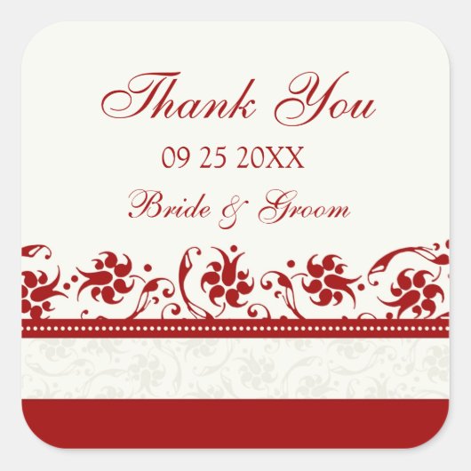 Red en Cream Floral Dank u bruiloft gunst Labels (Voorkant)