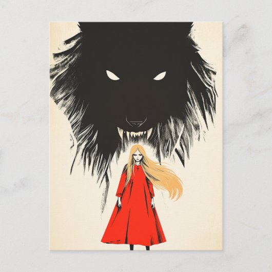 Red en de Zwarte Wolf Dark Fantasy Sprookje Briefkaart (Voorkant)