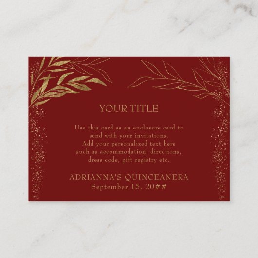 Red en Gold Leaf Custom Reception Enclosure Kaart (Voorkant)