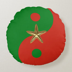 Red en Green Yin Yang met Gold Star Rond Kussen
